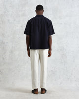 wax london Keats - Navy Cotton Seersucker Short-Sleeve Shirt
