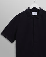 wax london Keats - Navy Cotton Seersucker Short-Sleeve Shirt