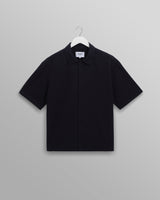 wax london Keats - Navy Cotton Seersucker Short-Sleeve Shirt