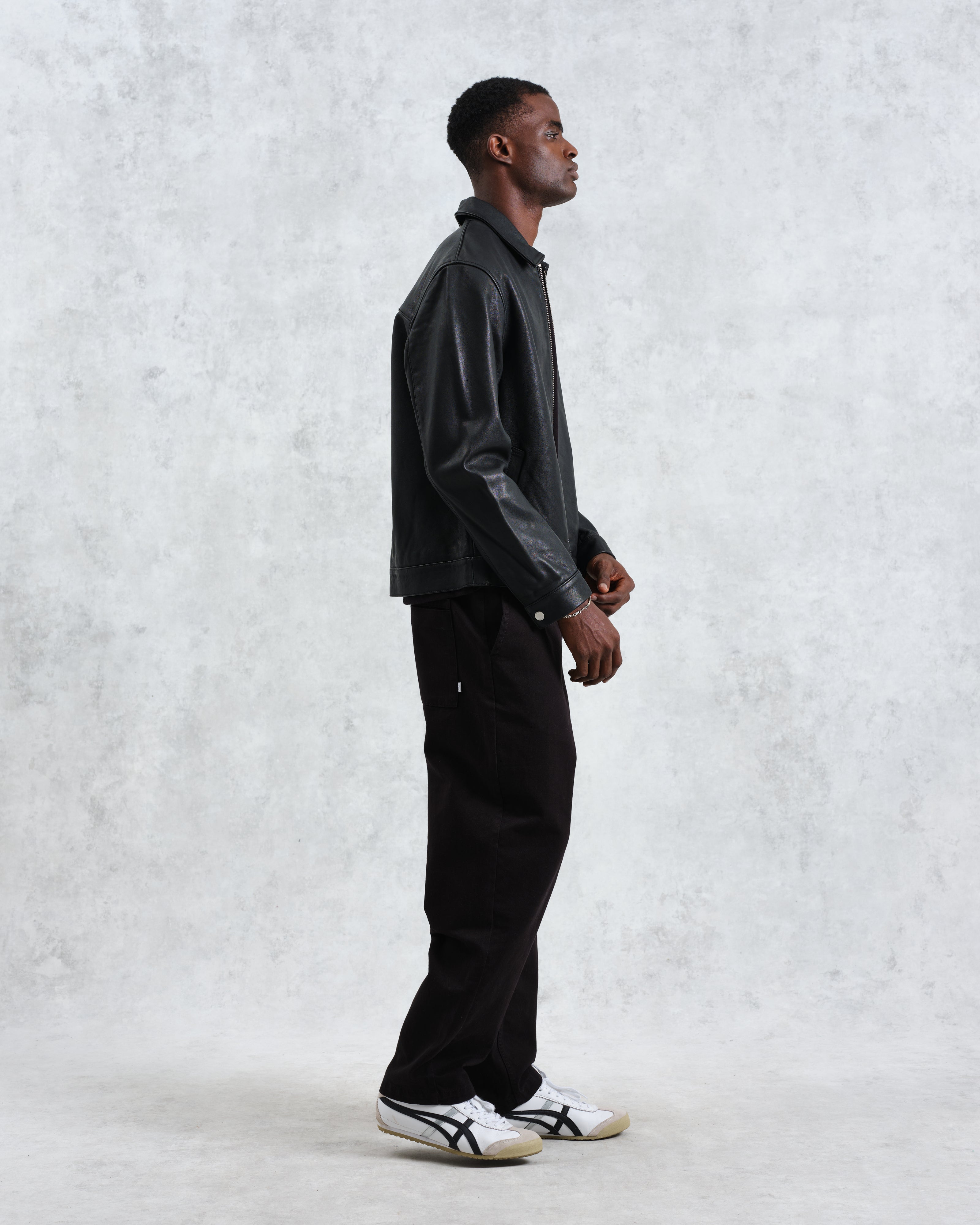 Laced Sleeve Black Lamb Leather Jacket main image 0