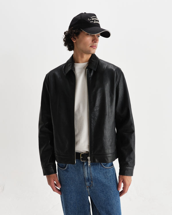 wax london men's Kendal - Black Leather Jacket