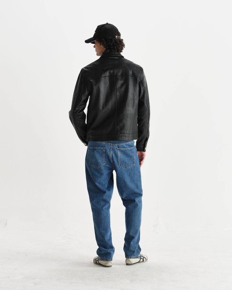 wax london men's Kendal - Black Leather Jacket