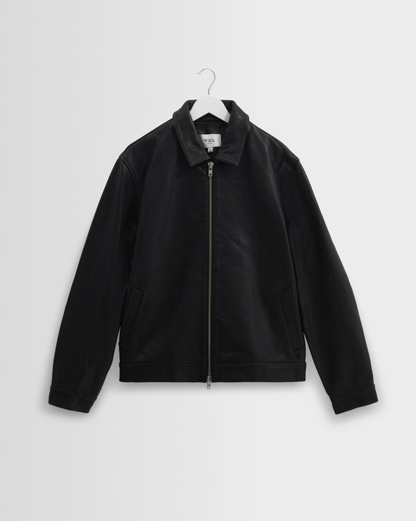 wax london men's Kendal - Black Leather Jacket