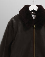 wax london men's Kendal - Dark Brown Lamb Leather Flight Jacket
