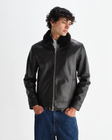 wax london men's Kendal - Dark Brown Lamb Leather Flight Jacket