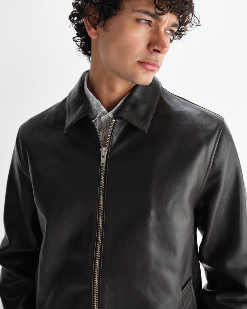 wax london men's Kendal - Dark Brown Lamb Leather Flight Jacket