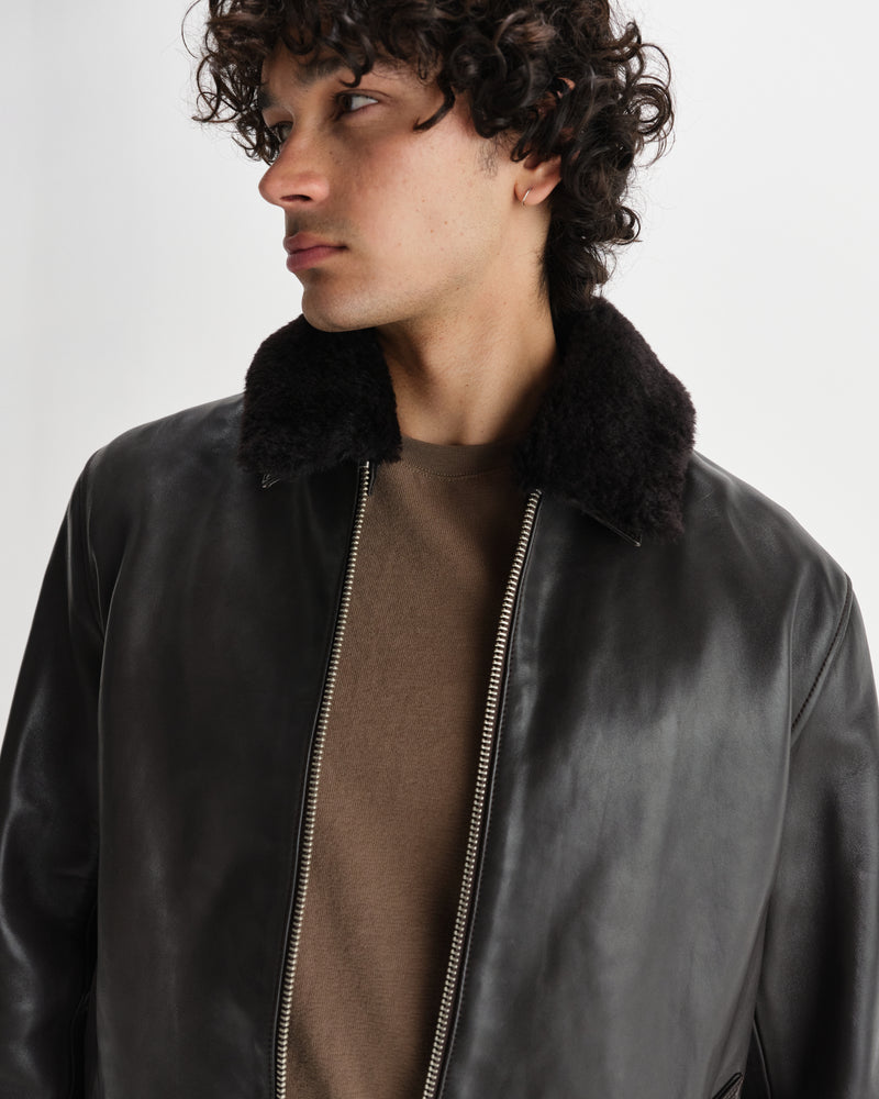 wax london men's Kendal - Dark Brown Lamb Leather Flight Jacket