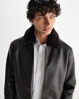 wax london men's Kendal - Dark Brown Lamb Leather Flight Jacket