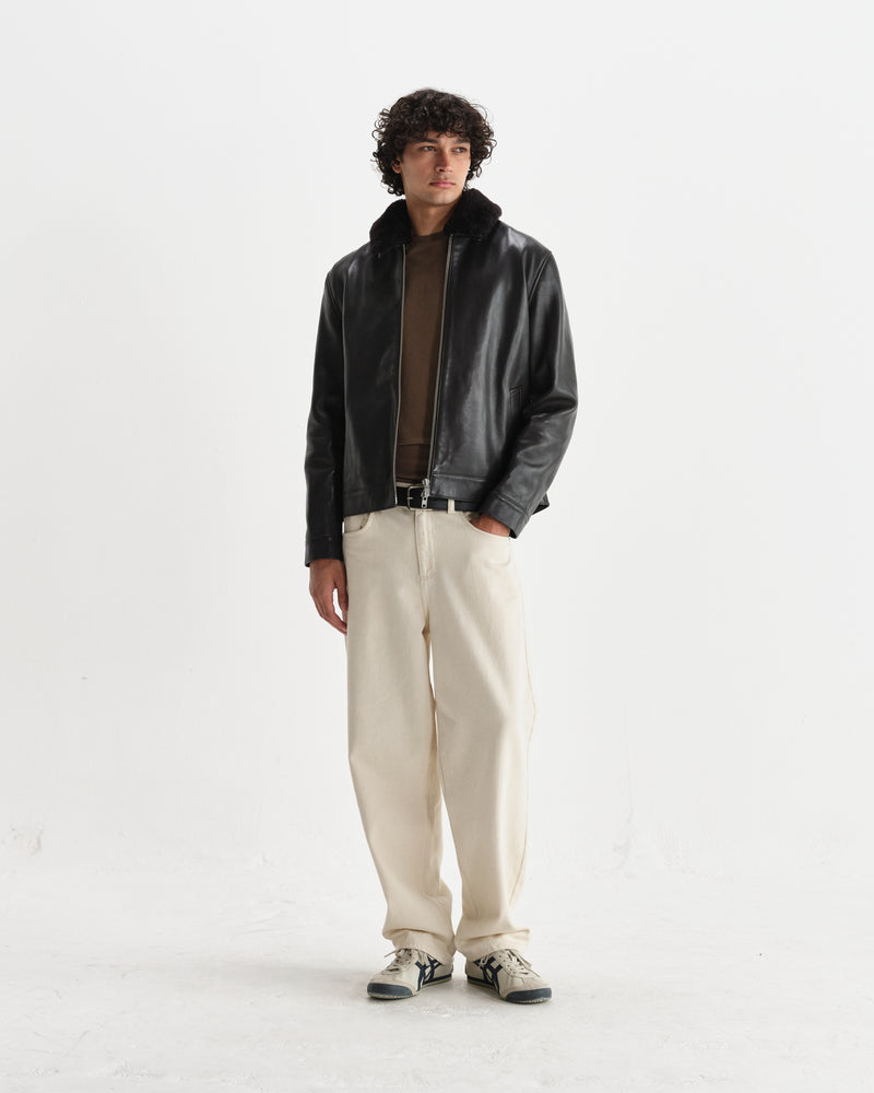 wax london men's Kendal - Dark Brown Lamb Leather Flight Jacket
