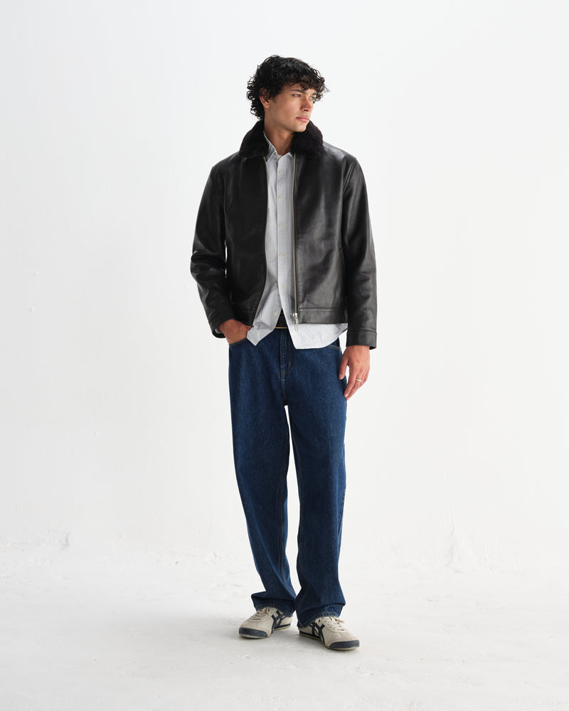 wax london men's Kendal - Dark Brown Lamb Leather Flight Jacket