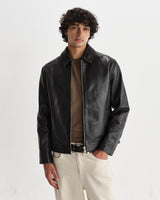 wax london men's Kendal - Dark Brown Lamb Leather Flight Jacket