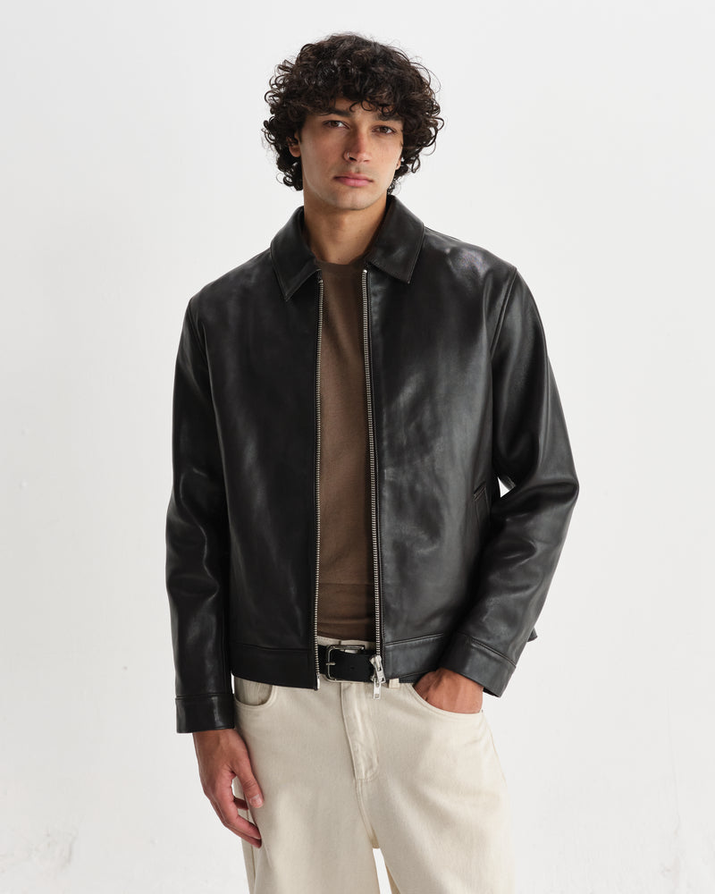 wax london men's Kendal - Dark Brown Lamb Leather Flight Jacket