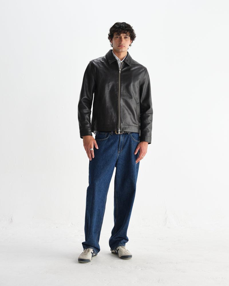 wax london men's Kendal - Dark Brown Lamb Leather Flight Jacket