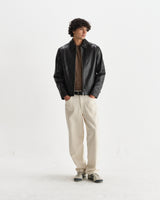 wax london men's Kendal - Dark Brown Lamb Leather Flight Jacket