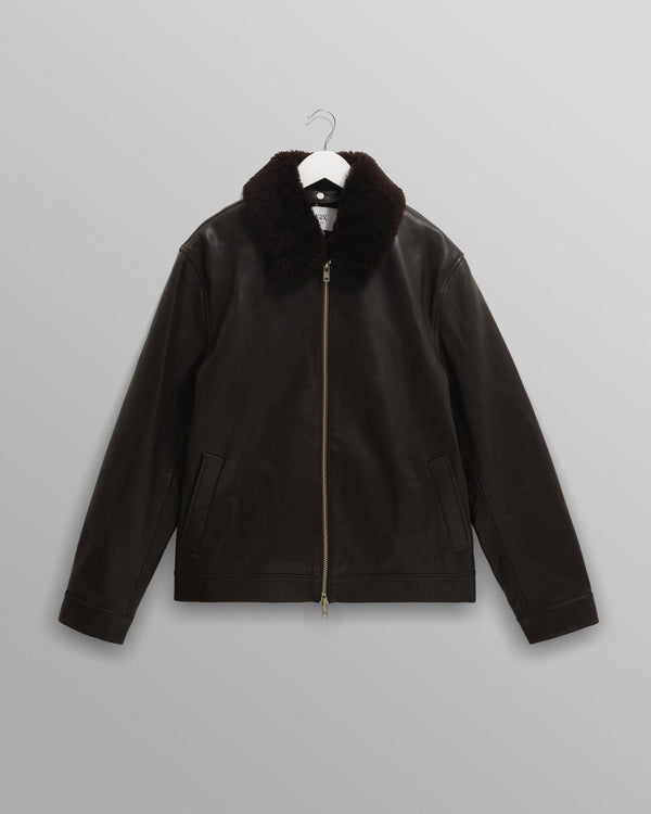 wax london men's Kendal - Dark Brown Lamb Leather Flight Jacket
