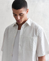 wax london Kew Shirt White/Blue Seersucker Stripe