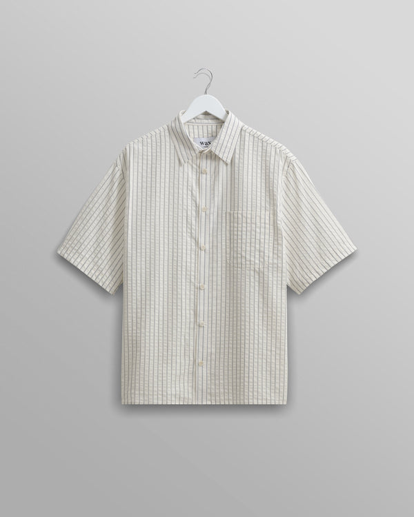 wax london Kew Shirt White/Blue Seersucker Stripe