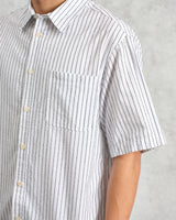 wax london Kew - White Stripe Cotton-Poplin Short-Sleeve Shirt