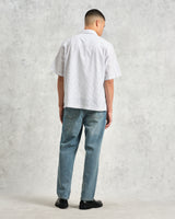 wax london Kew - White Stripe Cotton-Poplin Short-Sleeve Shirt