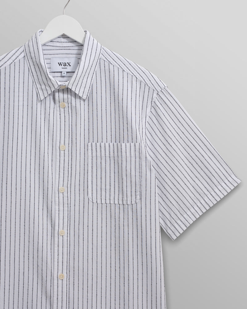 wax london Kew - White Stripe Cotton-Poplin Short-Sleeve Shirt