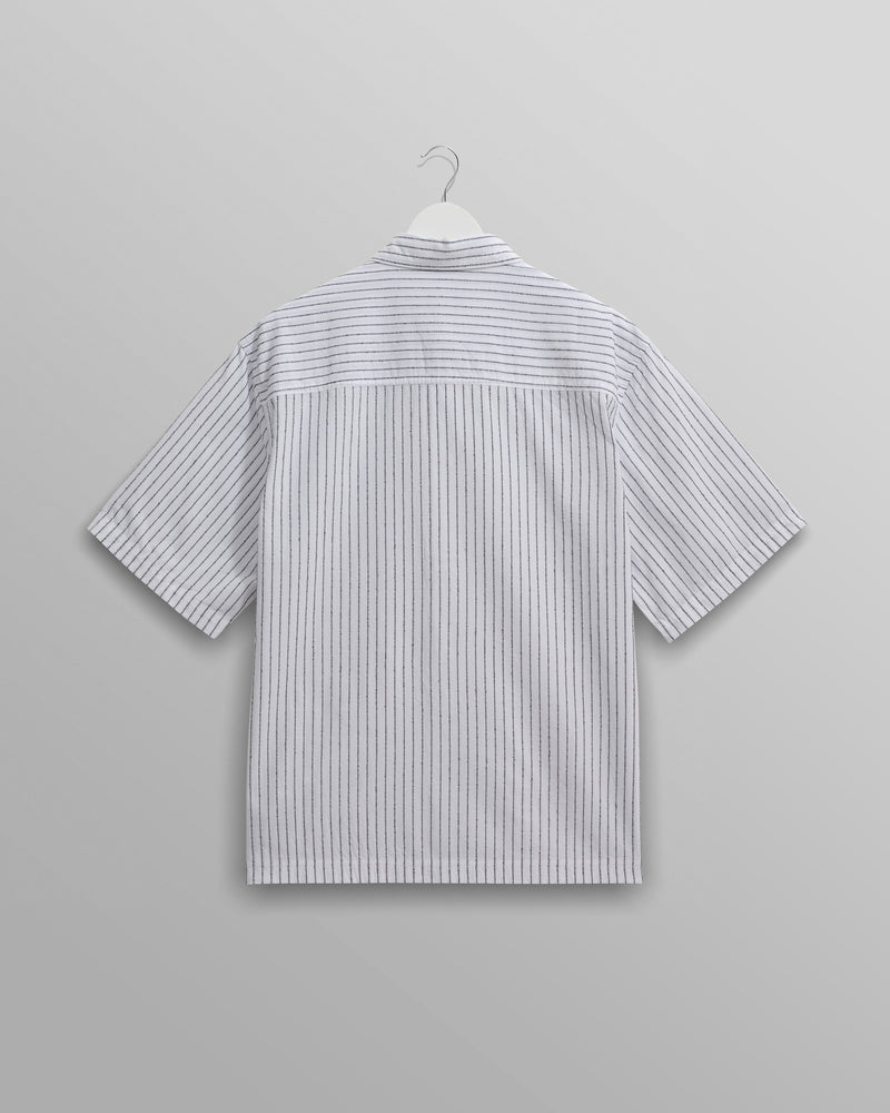 wax london Kew - White Stripe Cotton-Poplin Short-Sleeve Shirt