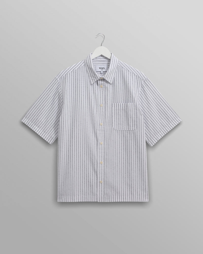 wax london Kew - White Stripe Cotton-Poplin Short-Sleeve Shirt