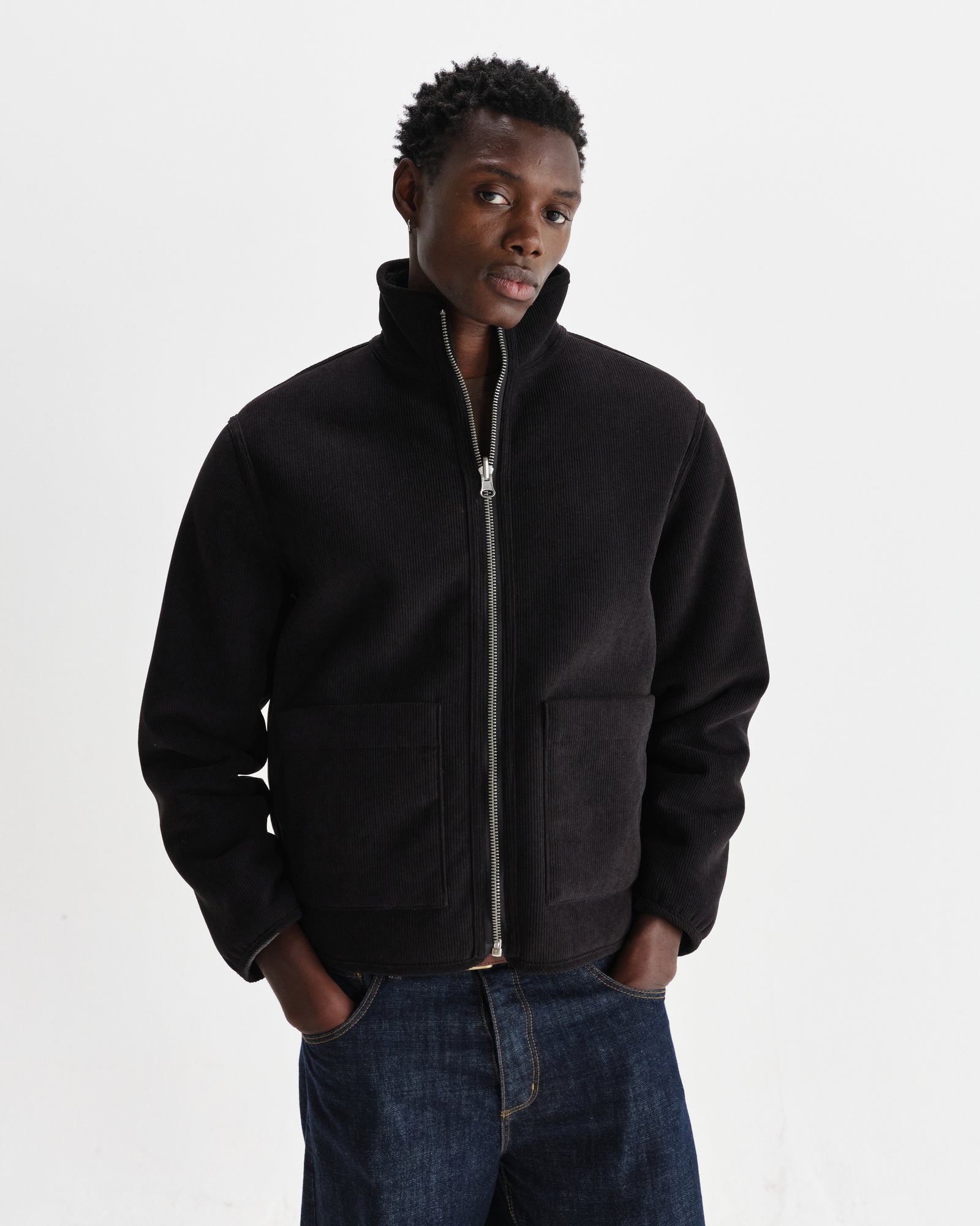Men's Black Reversible Corduroy Borg Jacket | Wax London