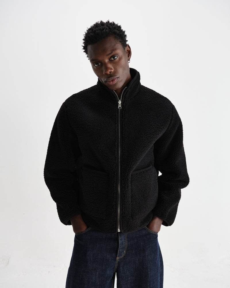 wax london men's Killick - Black Reversible Corduroy Borg Jacket