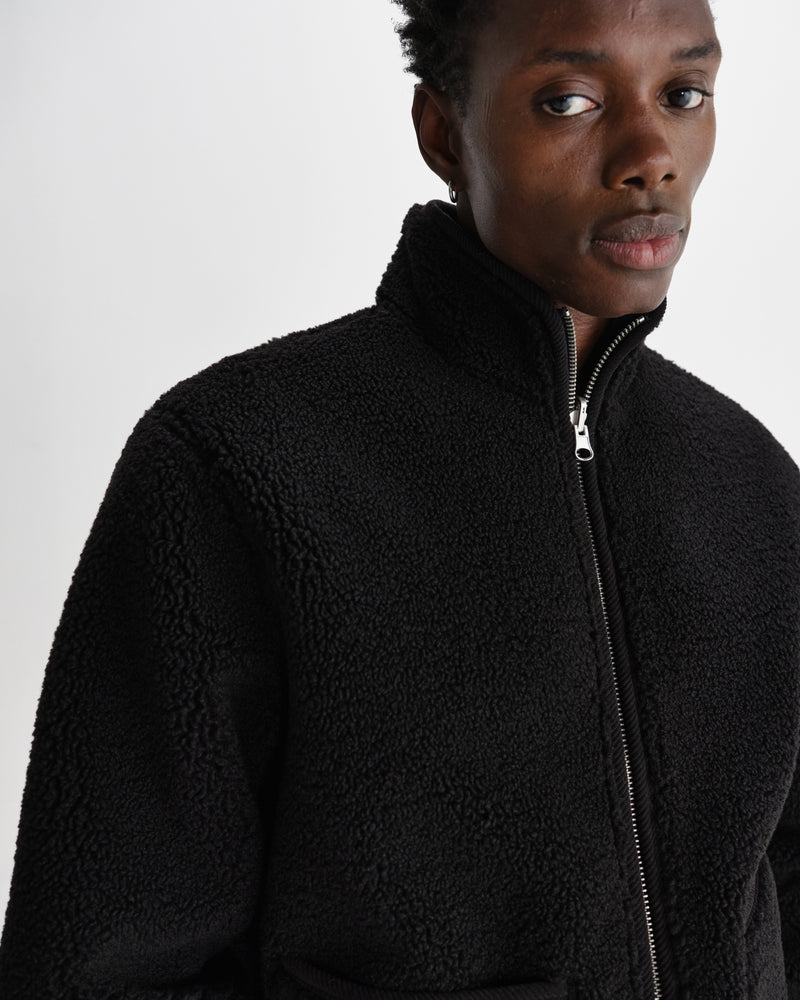 wax london men's Killick - Black Reversible Corduroy Borg Jacket