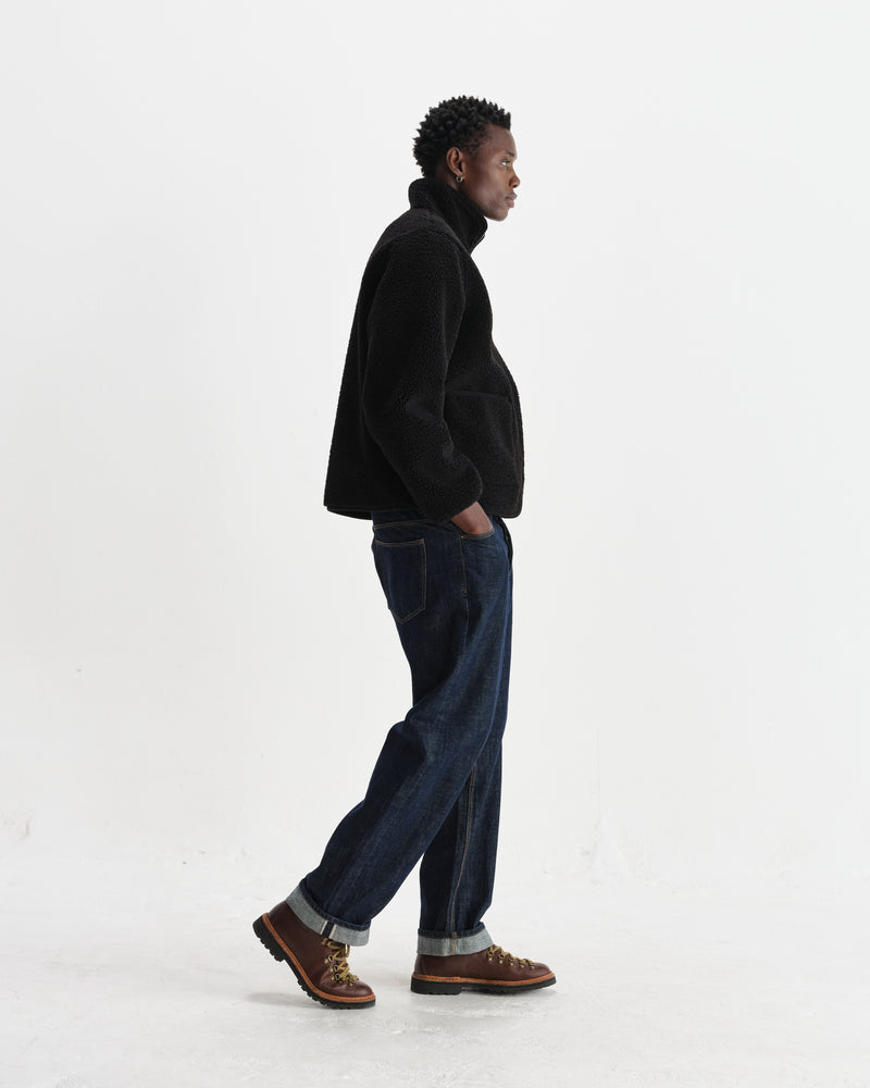 wax london men's Killick - Black Reversible Corduroy Borg Jacket