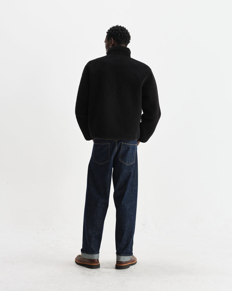 wax london men's Killick - Black Reversible Corduroy Borg Jacket