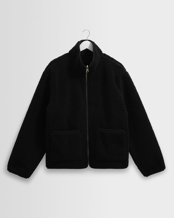 wax london men's Killick - Black Reversible Corduroy Borg Jacket