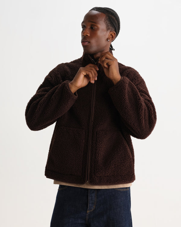 wax london men's Killick - Chocolate Brown Reversible Corduroy Borg Jacket