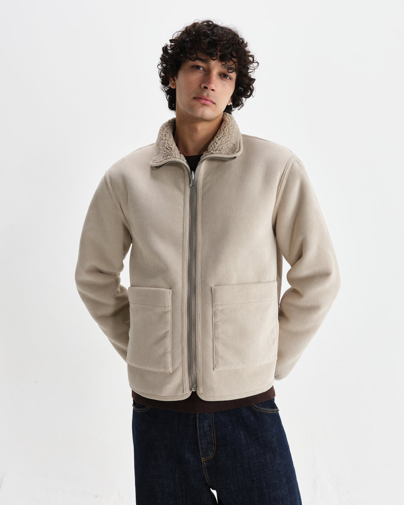 wax london men's Killick - Natural Reversible Corduroy Borg Jacket