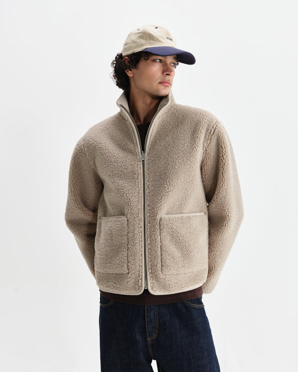 wax london men's Killick - Natural Reversible Corduroy Borg Jacket