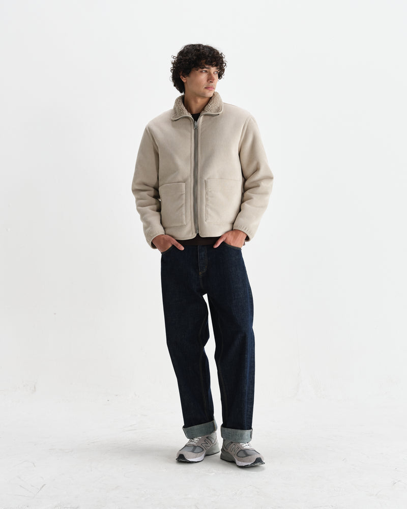 wax london men's Killick - Natural Reversible Corduroy Borg Jacket