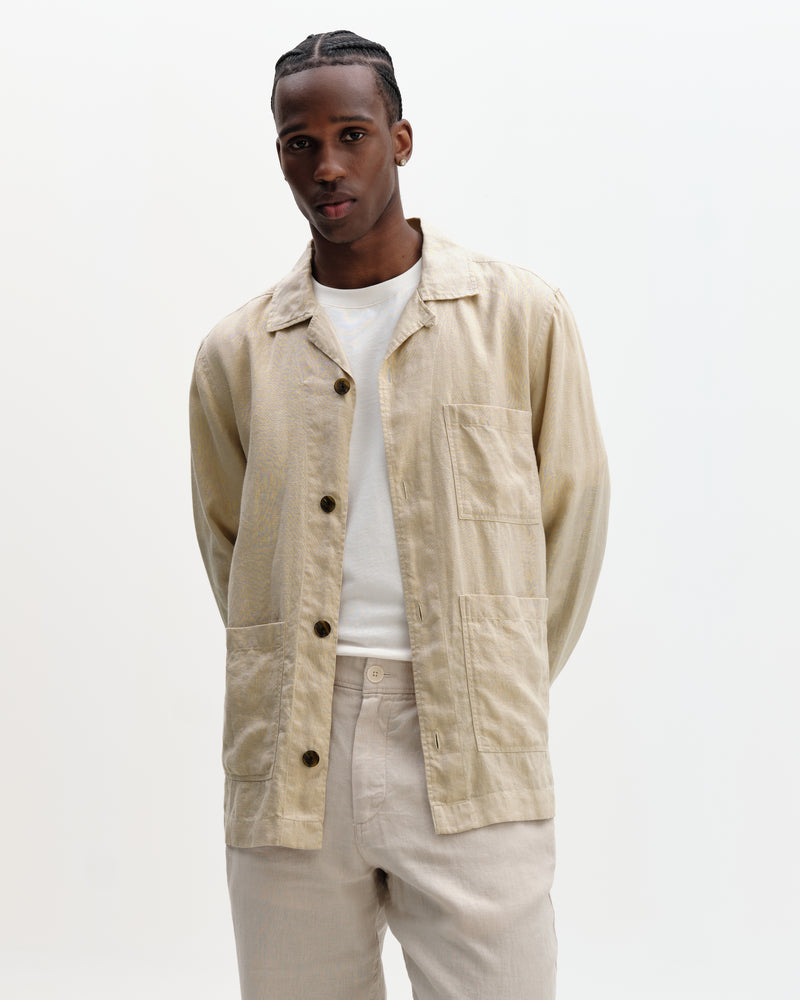 Men's Beige Washed Linen Jacket | Wax London