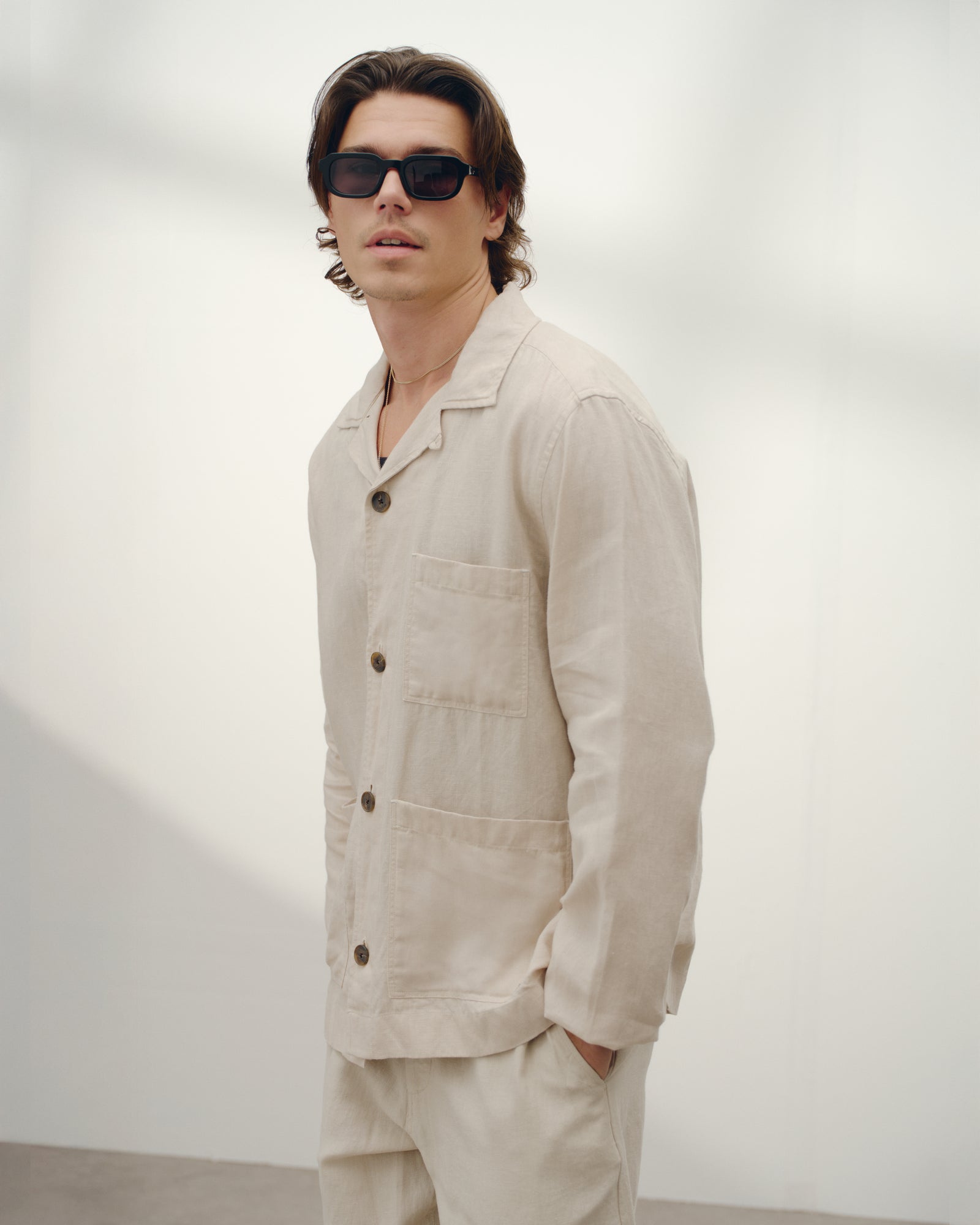 Men's Beige Washed Linen Jacket | Wax London