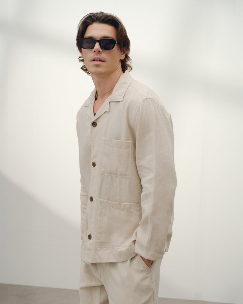 Men's Beige Washed Linen Jacket | Wax London