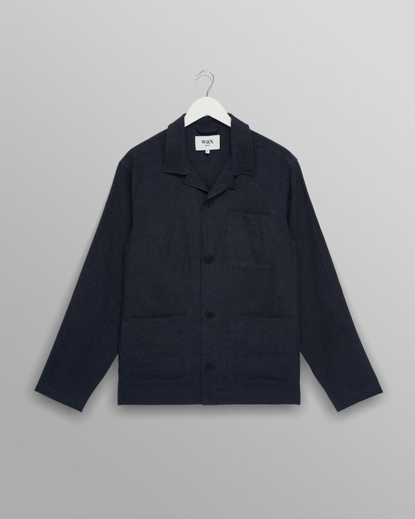 wax london men's Kimpton - Navy Washed Linen Jacket