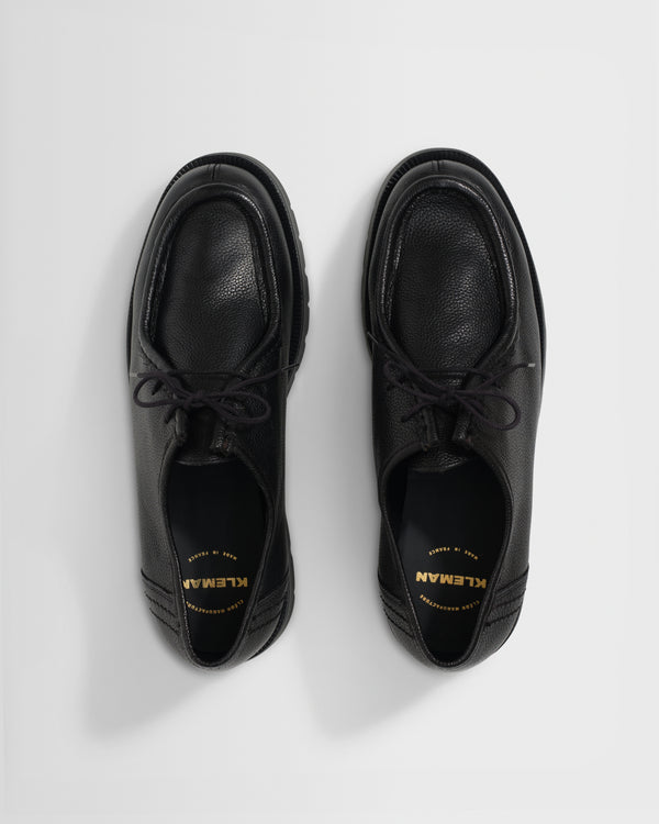 wax london men's Kleman - Black Grained Leather Padror Shoes