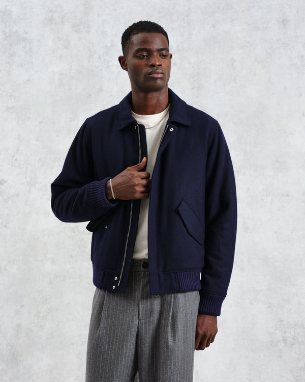 wax london Knoll - Navy Wool Bomber Jacket