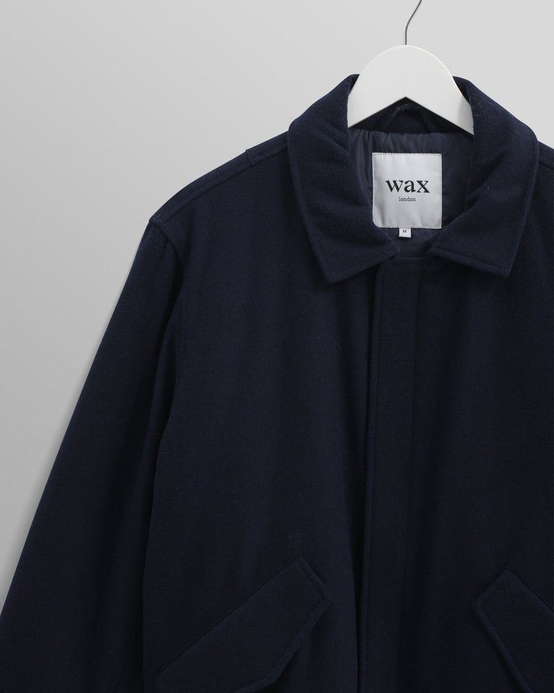 wax london Knoll - Navy Wool Bomber Jacket