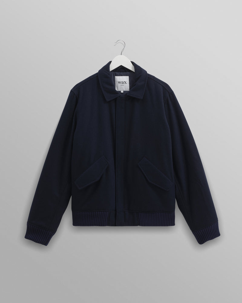 wax london Knoll - Navy Wool Bomber Jacket