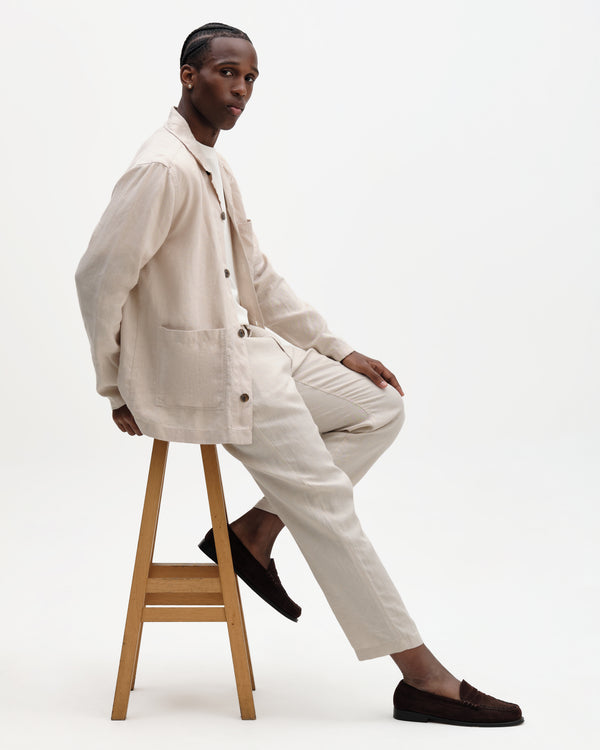 Kurt - Beige Washed Linen Relaxed Fit Trousers