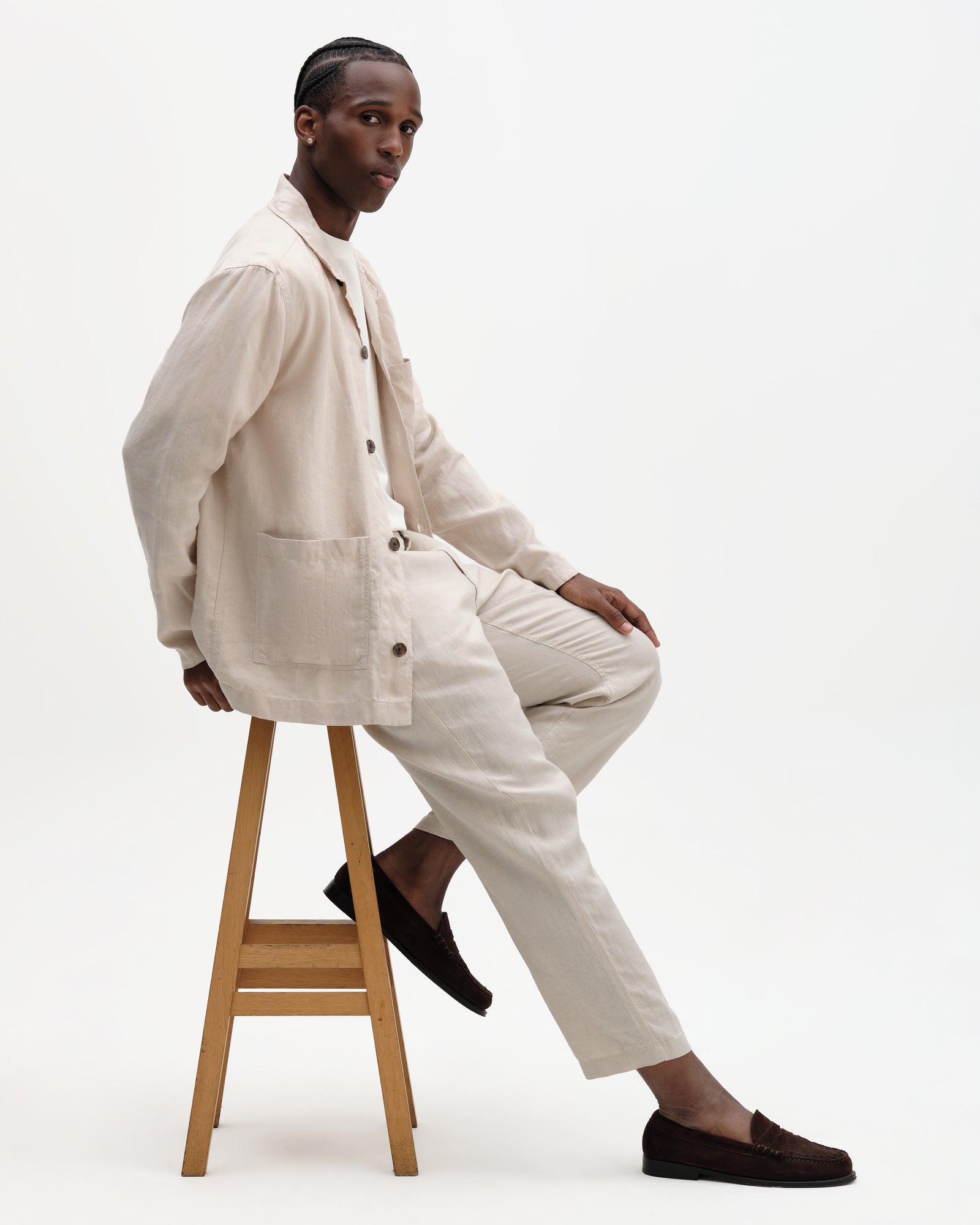 Men's Beige Washed Linen Relaxed Fit Trousers | Wax London