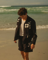 wax london men's Kurt - Black And Beige Abstract Applique Shorts