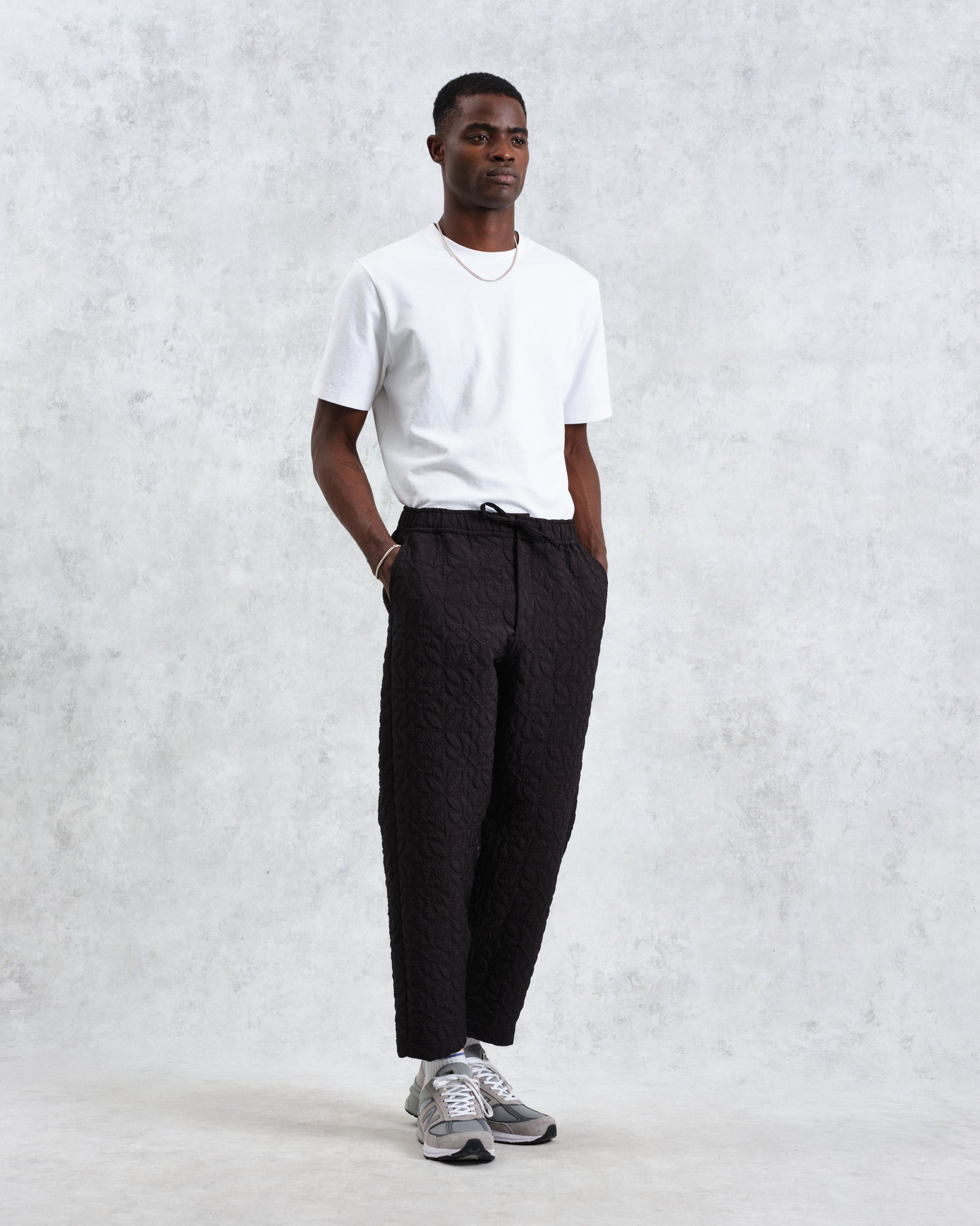 Kurt - Black Petal Quilt Trousers | Wax London
