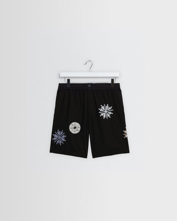 Kurt - Black Round Applique Cotton Shorts