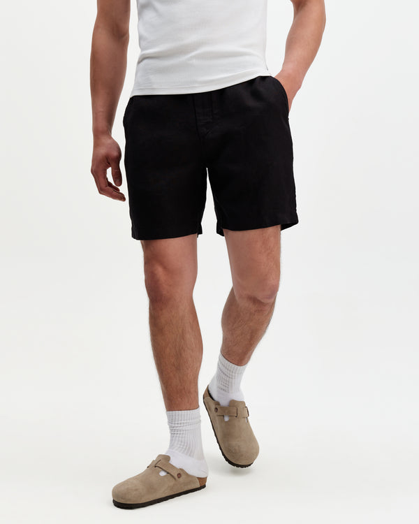 Kurt - Black Washed Linen Shorts